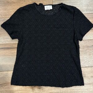 KATHIE LEE Elegant Black Lace T-shirt Layering Top | Size M/L